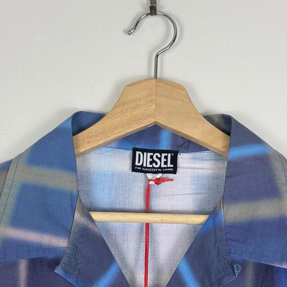 NWT Diesel S-Daraa Shirt 439 Electric/Blue Men’s Size 50 Plaid Button Up $225 - Picture 7 of 15